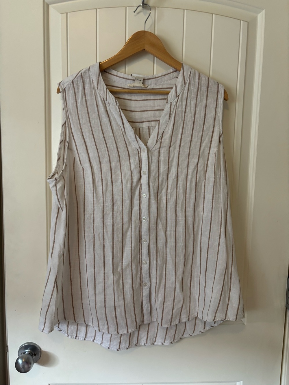 Weatherproof Vintage Linen Blend Sleeveless Striped Button Front Blouse XXL